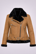 Damen Moya Aviator Lederjacke Braun