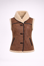 Load image into Gallery viewer, Women’s Brown Shearling Sheepskin Aviator Gilet
