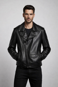 Men's Black Zipper Biker Leather Jacket