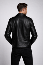 Men's Black Zipper Biker Leather Jacket