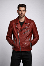 Men's Red Runway Biker Leather Jacket
