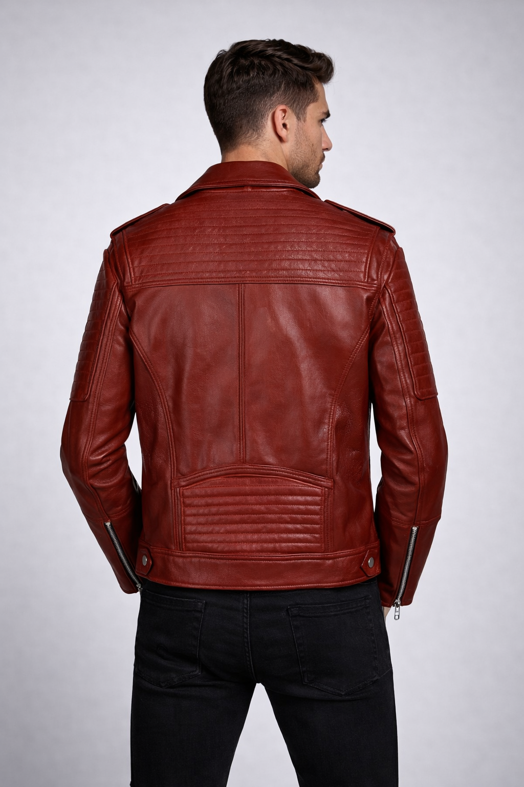Men's Red Runway Biker Leather Jacket