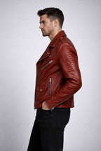 Men's Red Runway Biker Leather Jacket