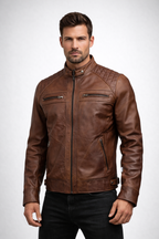 Men's Brown Leather Slim Fit Jacket
