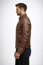 Men's Brown Leather Slim Fit Jacket
