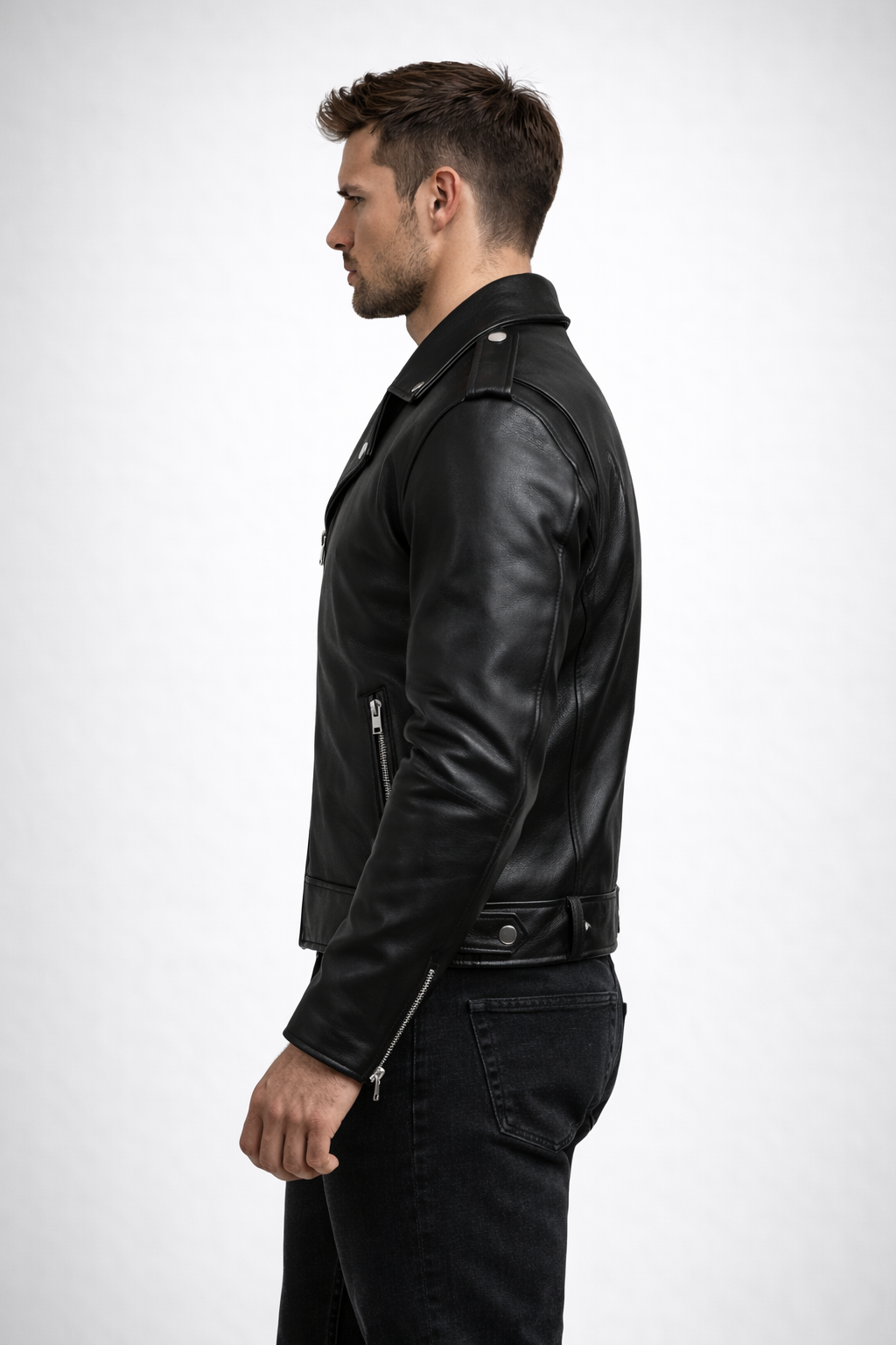 Men's Double Zipper Black Biker Jacket