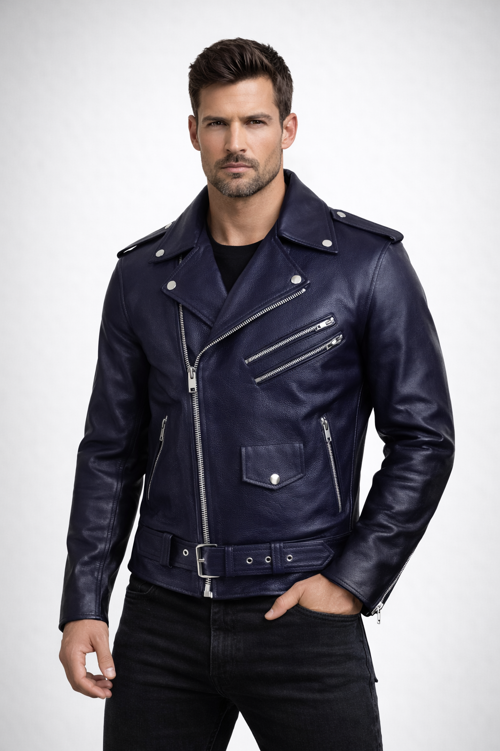 Men's Stylish navy Leather Jacket
