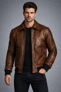 Men's Distressed Brown Sheep Leather Bomber Jacket