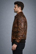 Men's Distressed Brown Sheep Leather Bomber Jacket