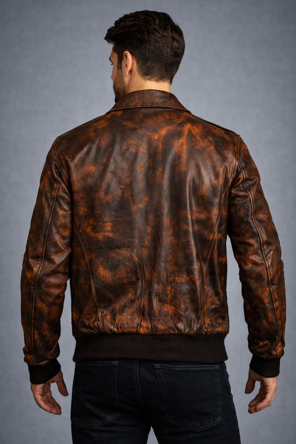 Men's Distressed Brown Sheep Leather Bomber Jacket