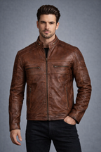 Men's Brown Distressed Leather Motorcycle Jacket