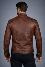 Men's Brown Distressed Leather Motorcycle Jacket