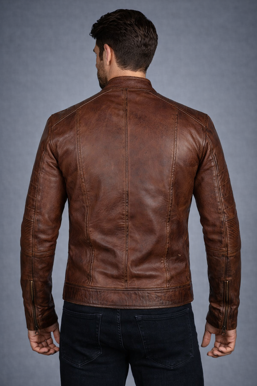 Men's Brown Distressed Leather Motorcycle Jacket