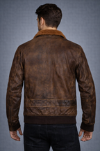 Men's Distressed Brown Leather Bomber Jacket