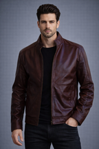 Men Distressed Maroon Red Vintage Genuine Leather Jacket