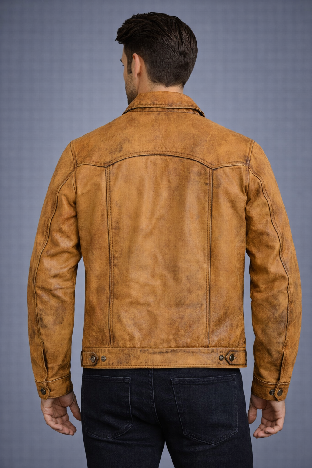 Men's Brown Four Button Pockets Distressed Leather Jacket
