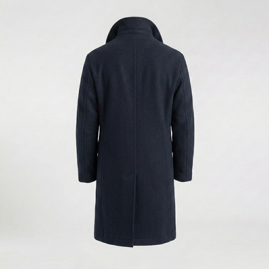 Men’s Dark Blue Fleece Peacoat – Classic Double Breasted Winter Coat