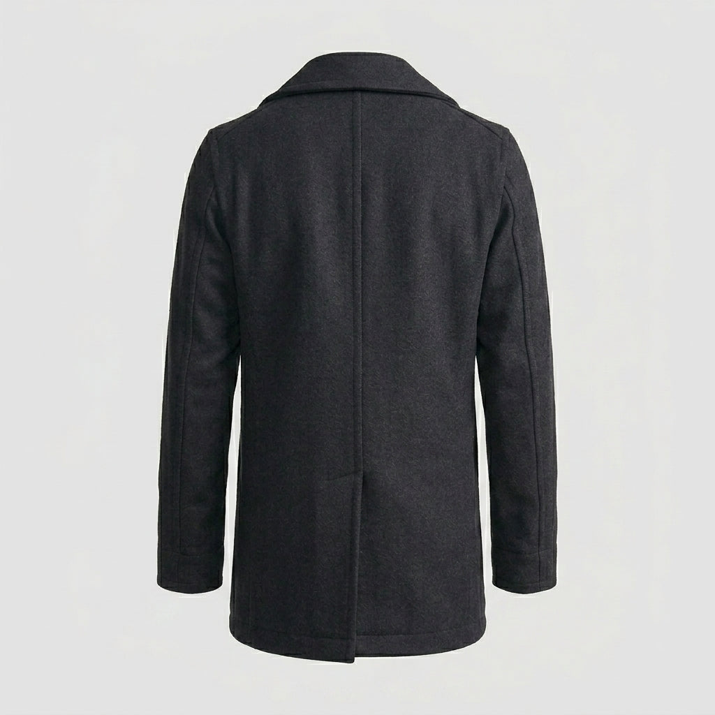 Men’s Dark Navy Fleece Peacoat – Classic Double Breasted Winter Coat