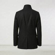 Load image into Gallery viewer, Men’s Black Navy Fleece Peacoat – Classic Double Breasted Winter Coat
