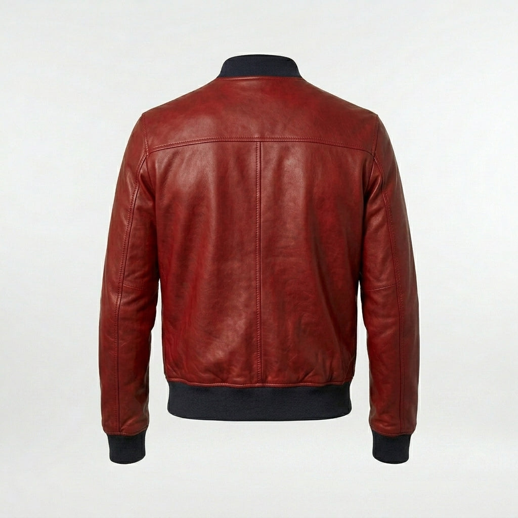 Men’s Red Lambskin Leather Bomber Jacket – Slim Fit Fashion Aviator Coat