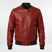 Laden Sie das Bild in den Galerie-Viewer, Men’s Red Lambskin Leather Bomber Jacket – Slim Fit Fashion Aviator Coat
