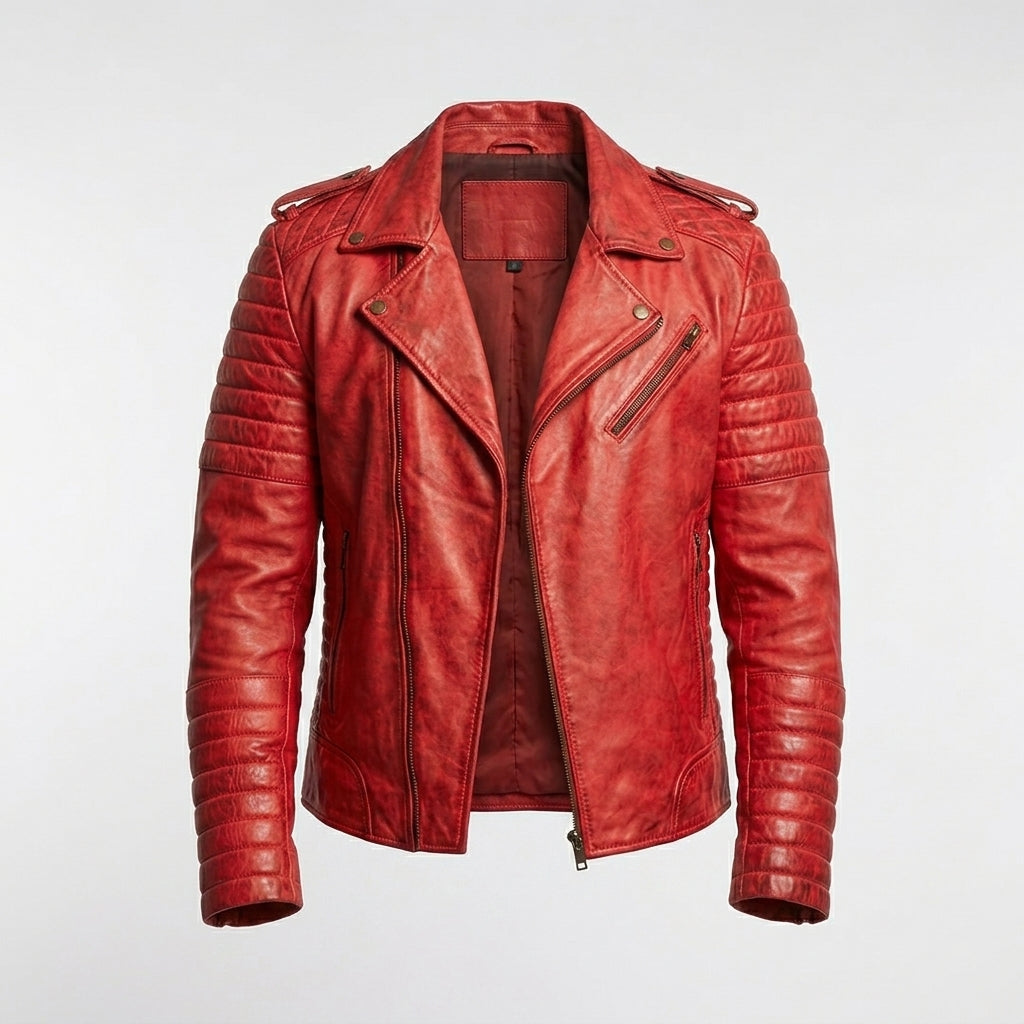 Men’s Red Lambskin Brando Biker Jacket – Slim Fit Moto Leather Coat