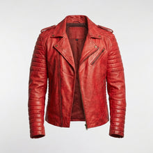 Laden Sie das Bild in den Galerie-Viewer, Men’s Red Lambskin Brando Biker Jacket – Slim Fit Moto Leather Coat
