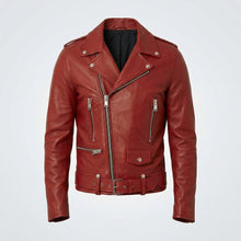 Load image into Gallery viewer, Men's Red Leather Biker Jacket - Bold, Stylish &amp; Real Leather
