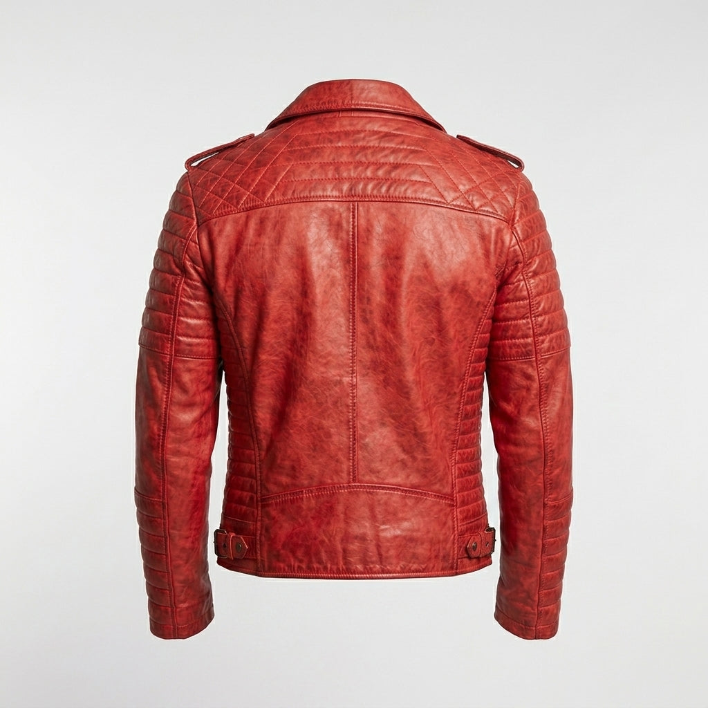 Men’s Red Lambskin Brando Biker Jacket – Slim Fit Moto Leather Coat