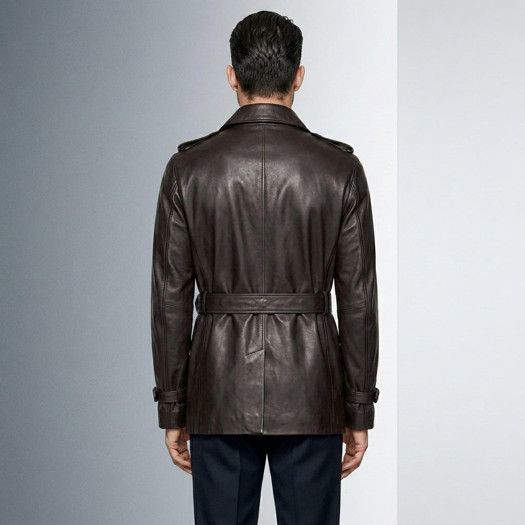 Men’s Double Breasted Lamb Leather Belted Waist Coat