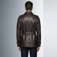 Load image into Gallery viewer, Men’s Double Breasted Lamb Leather Belted Waist Coat

