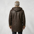 Men’s Brown Shearling Hooded Coat – Genuine Shearling Winter Coat