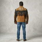 Men’s Cowboy Western Fringed Brown Leather Jacket