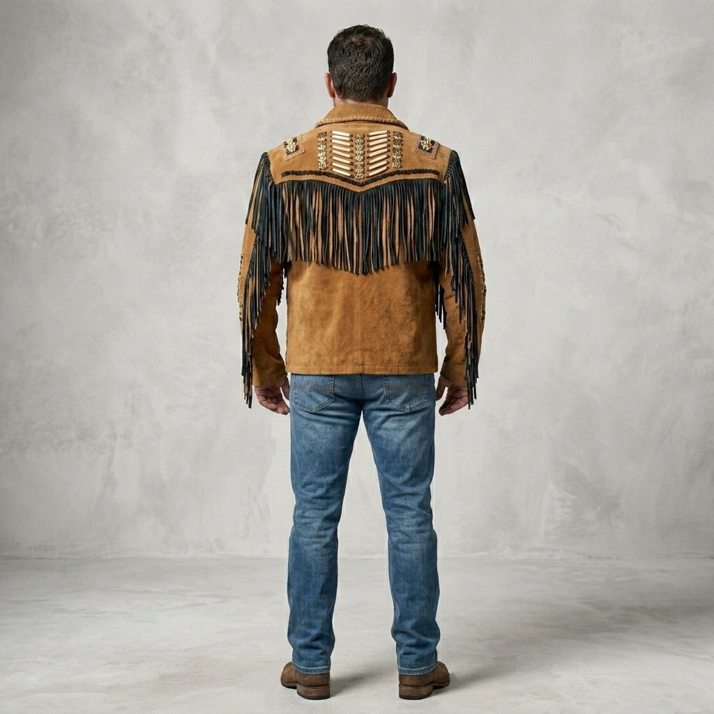 Men’s Cowboy Western Fringed Brown Leather Jacket