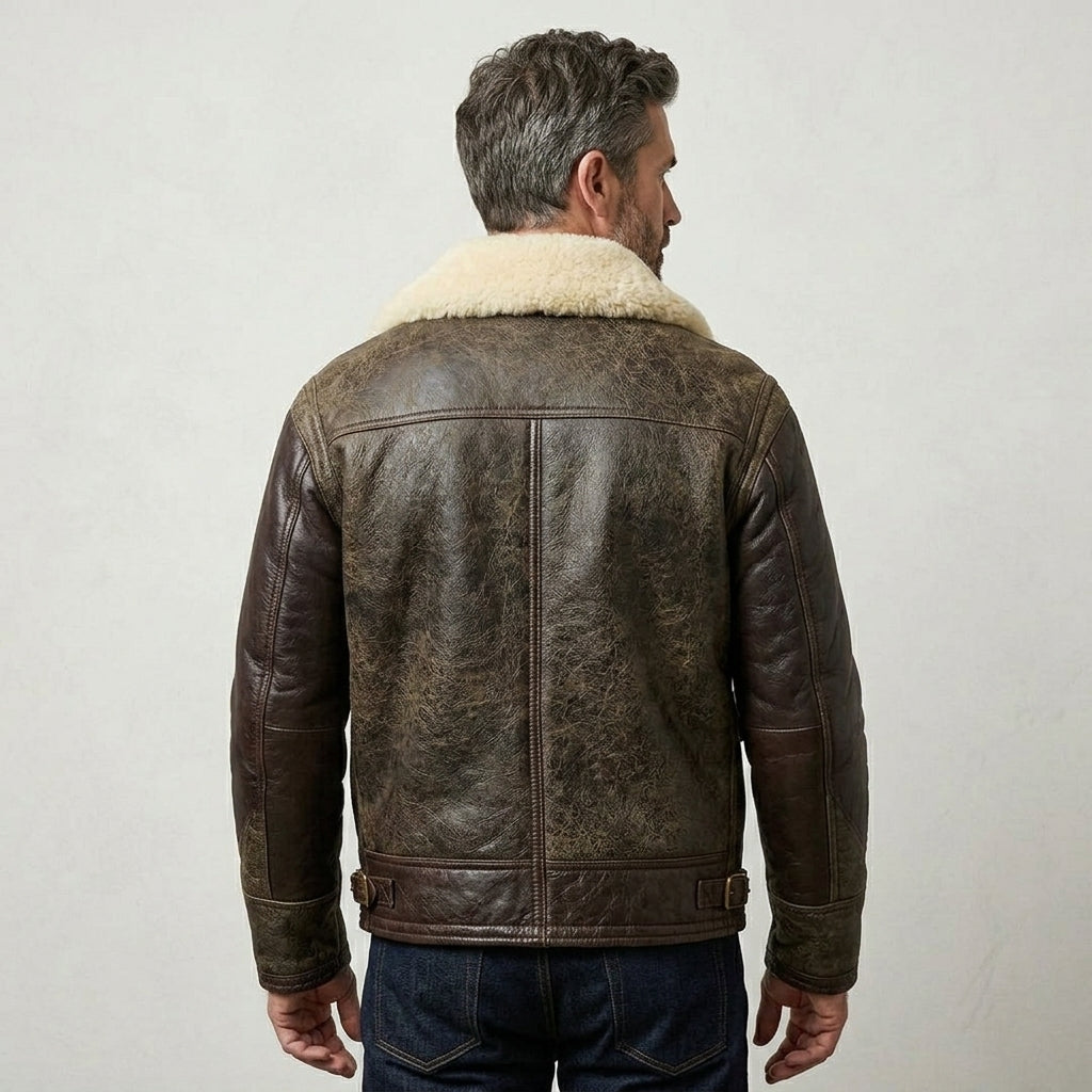 Men’s AN-J-4 Sheepskin Jacket – Premium Military Aviator Flight Coat