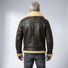 Load image into Gallery viewer, Men’s Dark Brown B3 Military Shearling Bomber Jacket – Premium Aviator Flight Coat
