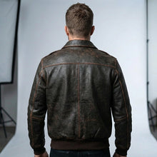 Load image into Gallery viewer, Men’s Brown A2 Aviator Military Pilot Leather Bomber Jacket – Classic Flight Coat
