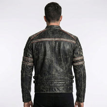 Load image into Gallery viewer, Men’s Distressed Black Cow Leather Biker Jacket – Vintage Quilted Moto Jacket

