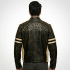 Men’s Distressed Brown Cafe Racer Leather Jacket – Royal Enfield Inspired Biker Coat