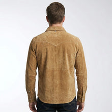 Load image into Gallery viewer, Men’s Tan Suede Western Shirt Jacket – RRL Cowboy Style Heritage Shirt
