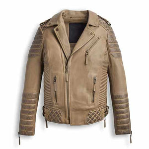 Desert Brown Waxed Leather Motorbike Jacket