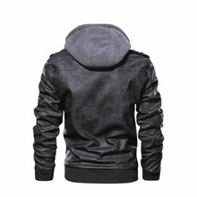 Load image into Gallery viewer, Distressed Hooded Black Bomber Leather Jacket Leather Outlet
