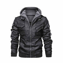 Load image into Gallery viewer, Distressed Hooded Black Bomber Leather Jacket Leather Outlet

