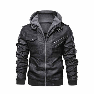 Distressed Hooded Black Bomber Leather Jacket Leather Outlet