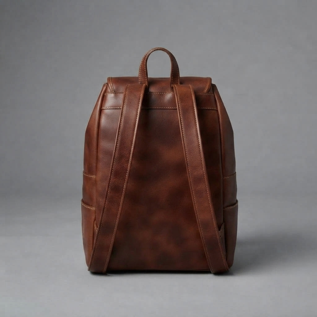 Women's Wooden Brown Leather Backpack