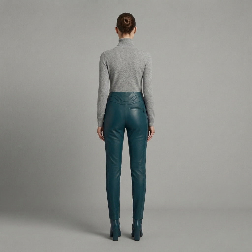 Women's Green Leather Pant
