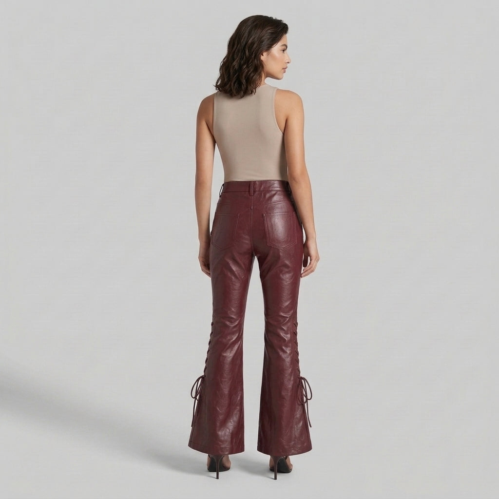 Women's Red Leather Pant