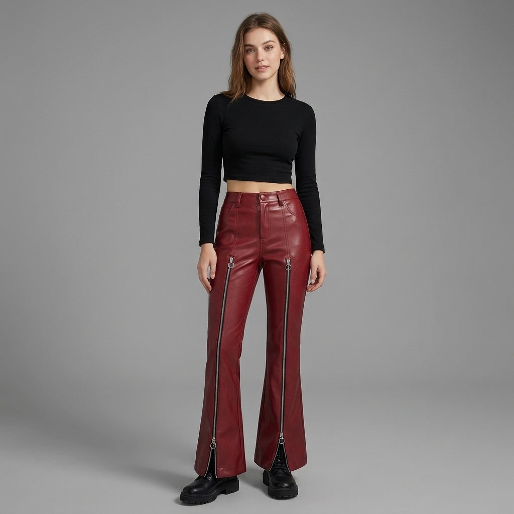 Women's Red Leather Pant