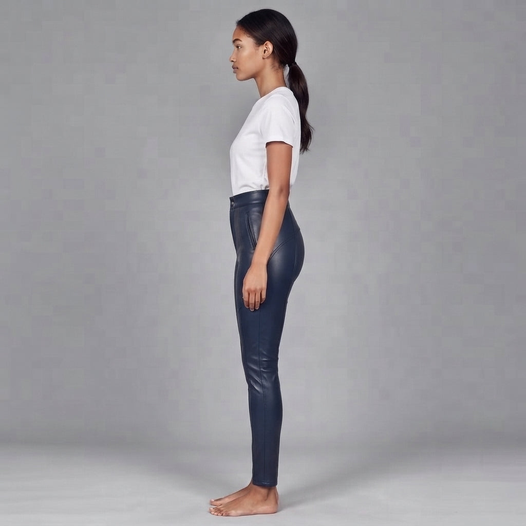 Women's Blue Leather Pant