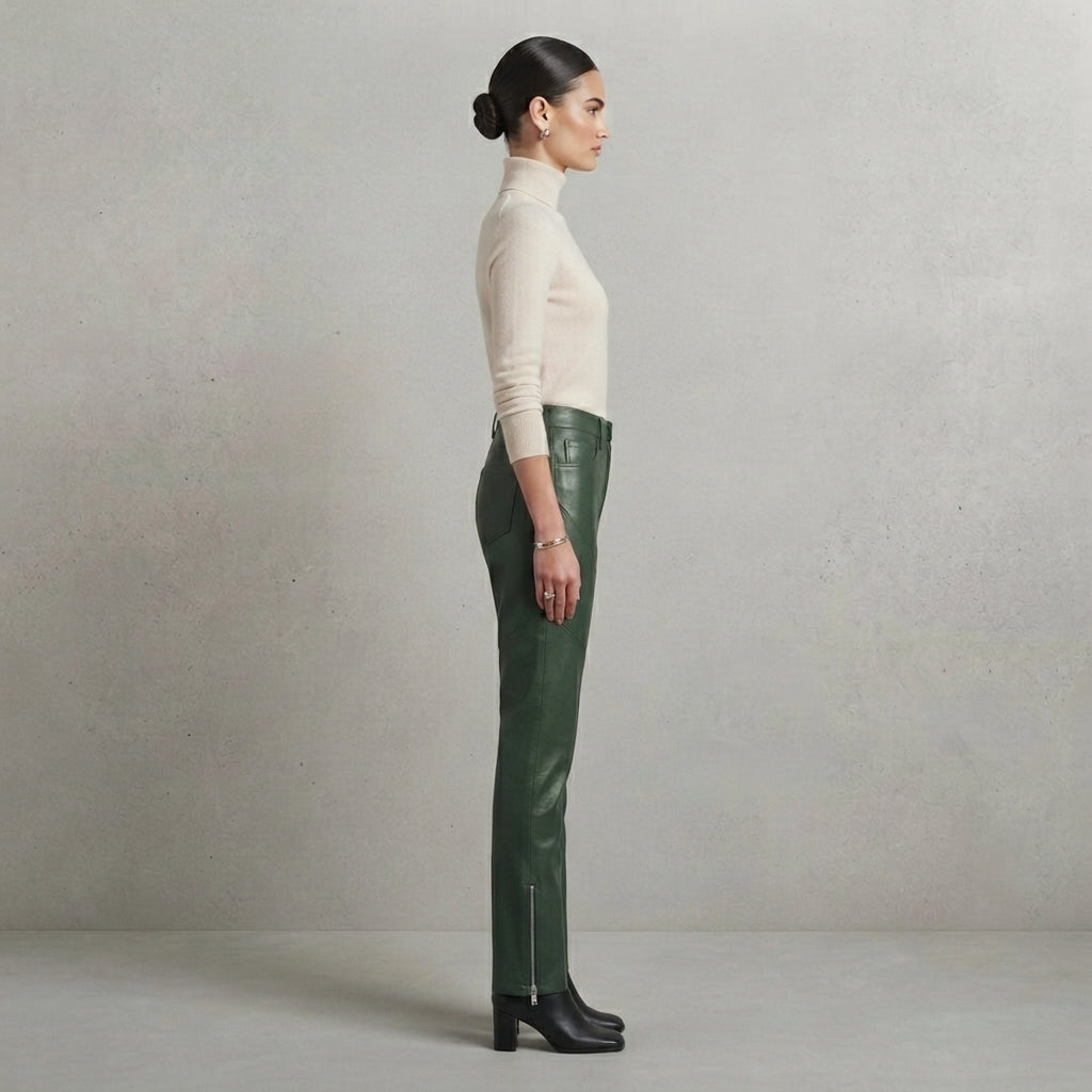 Women's Green Leather Pant